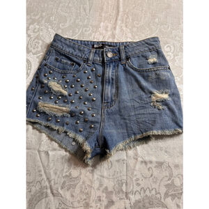 BDG Womens High Rise Shorts Size 25 CHEEKY Booty Studded Distressed Denim Jean